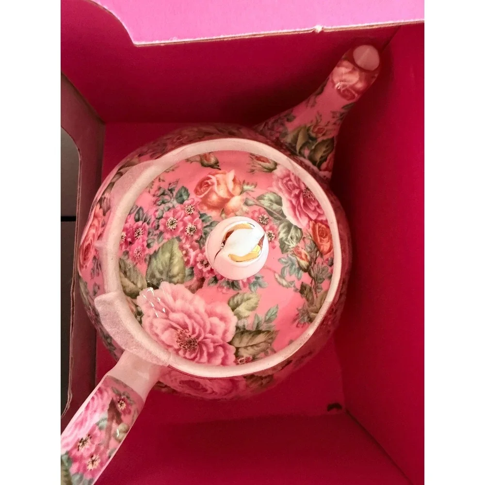Edwardian Collection England Fine Bone China Pink Rose Tea Set Teapot Plates Cup
